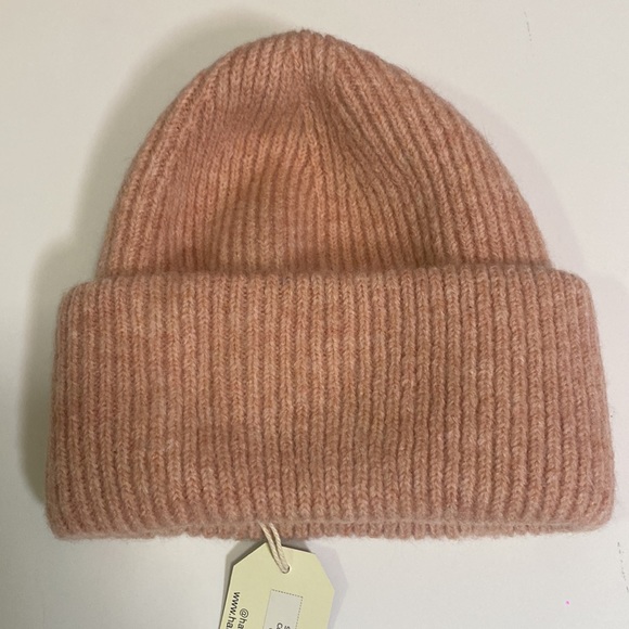 Hat Attack Wool Alpaca Color Bar Beanie Hat Blush Pink Cuffed Ribbed Knit NWT - Picture 6 of 6